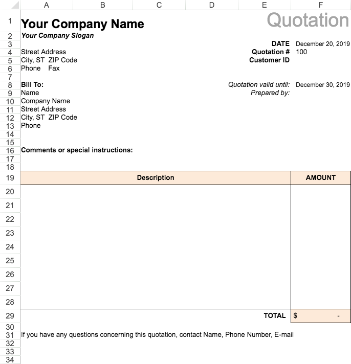 Price Quotation Without Tax