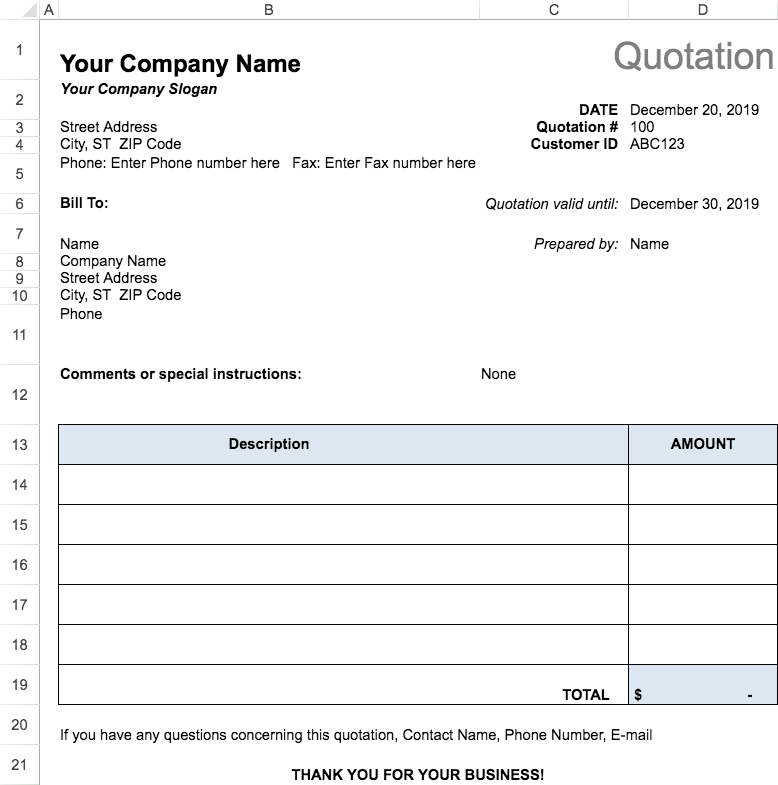 Price Quotation Without Tax (blue)