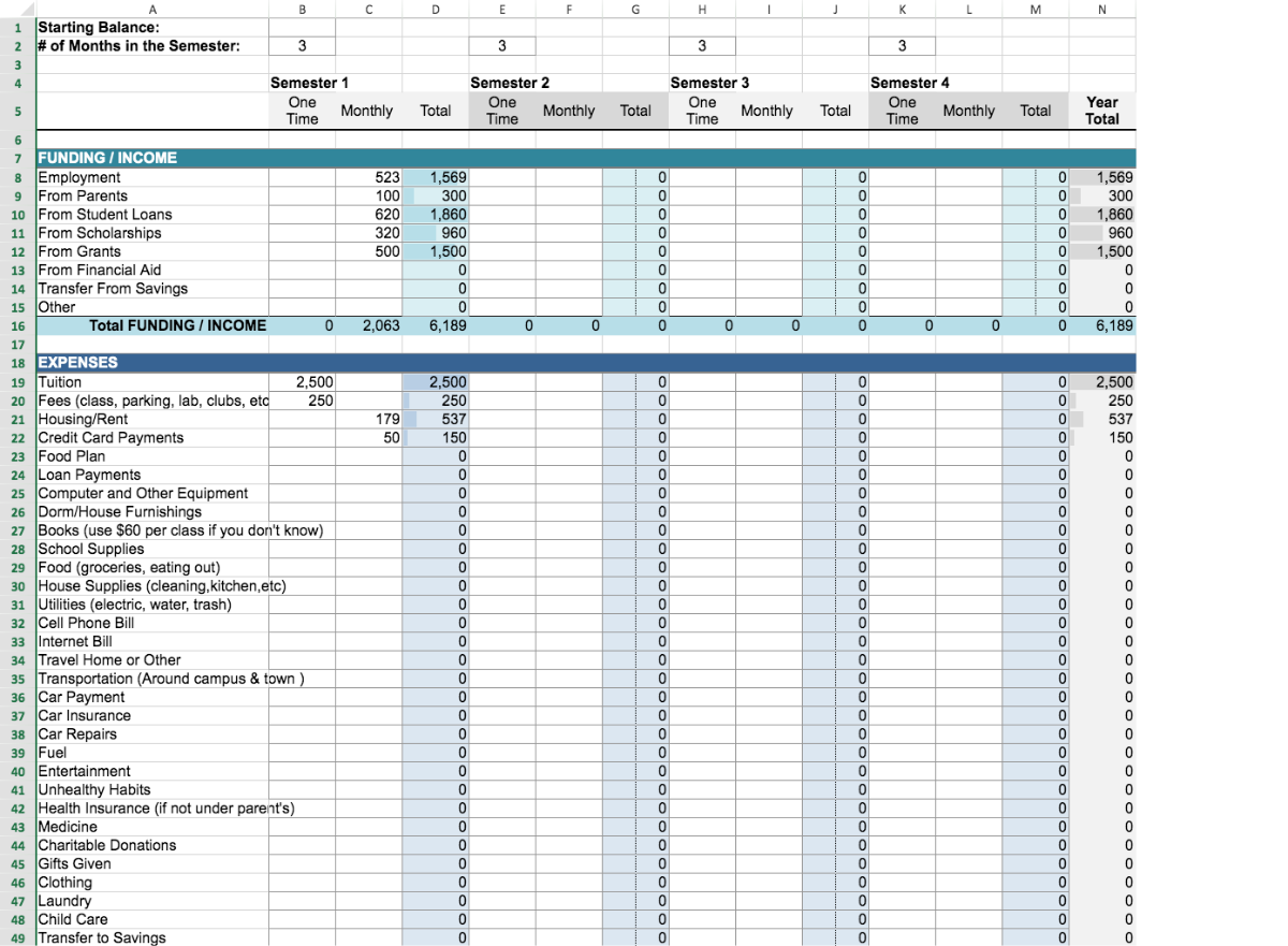 College Student Budget