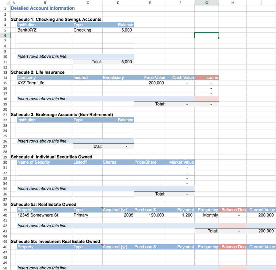 Personal Financial Statement Template