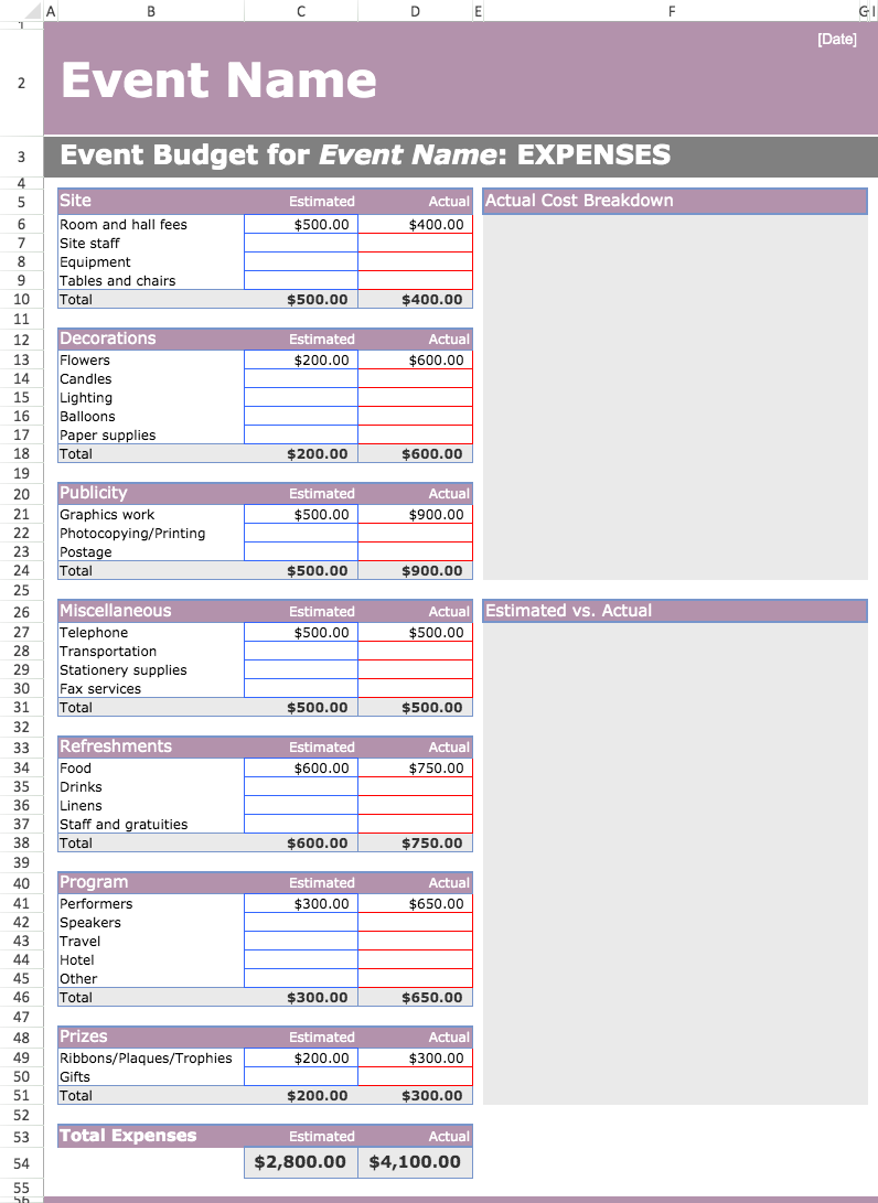Event Budget With Cost Breakdown