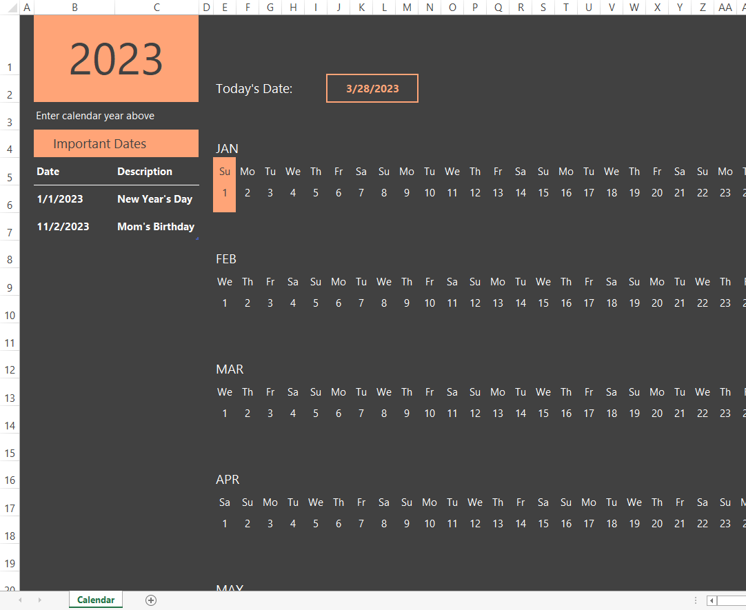 Dark Themed Calendar