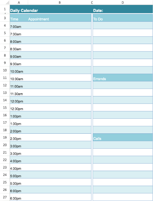 Blank Daily Calendar