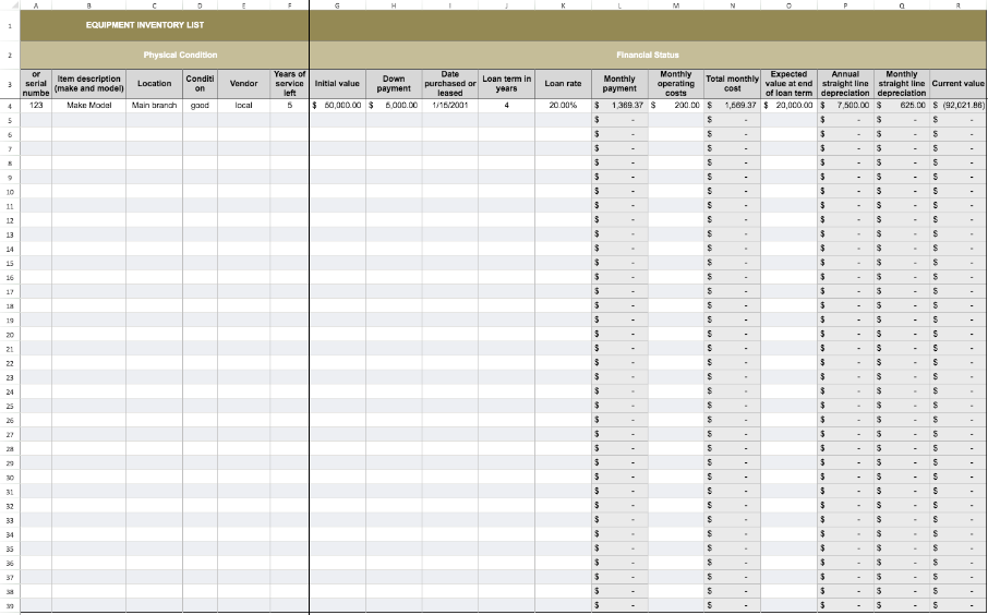 Equipment Inventory List