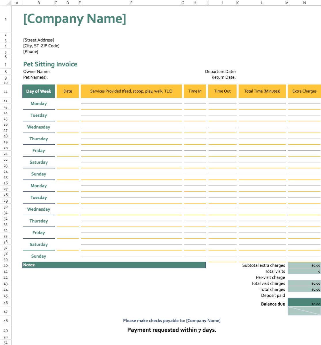 Pet-sitting Invoice