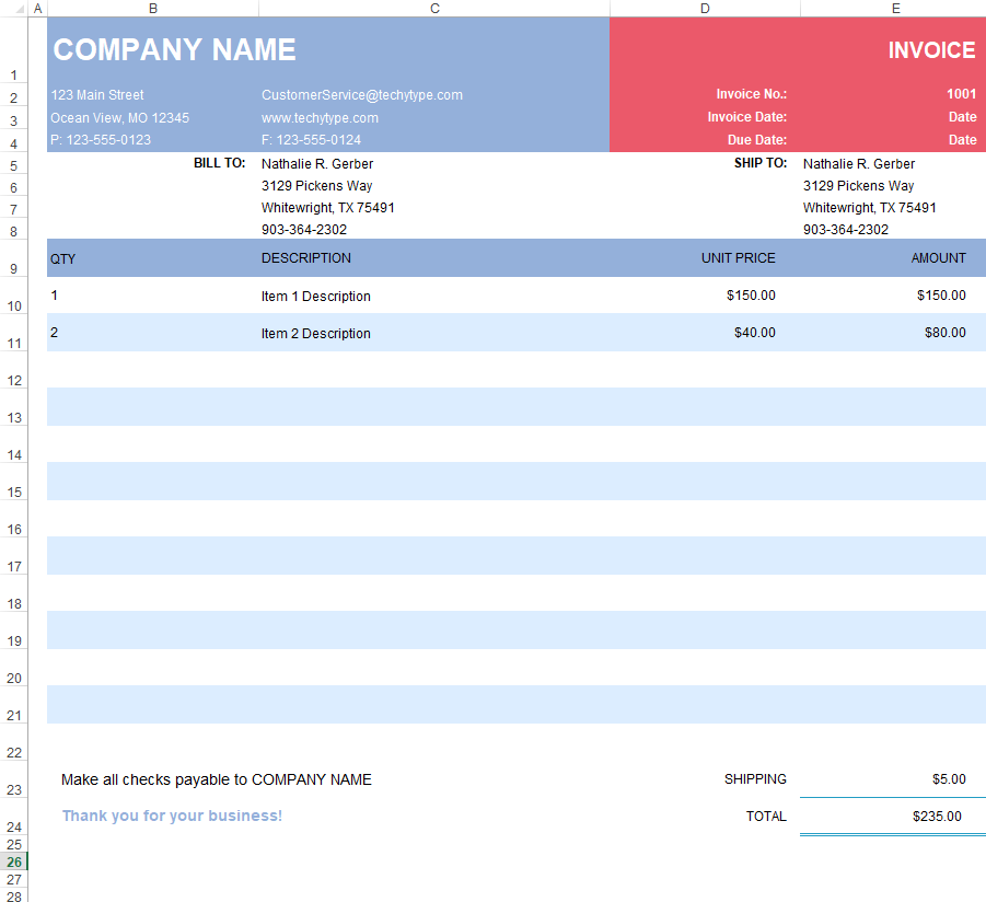 Basic Invoice With Unit Price