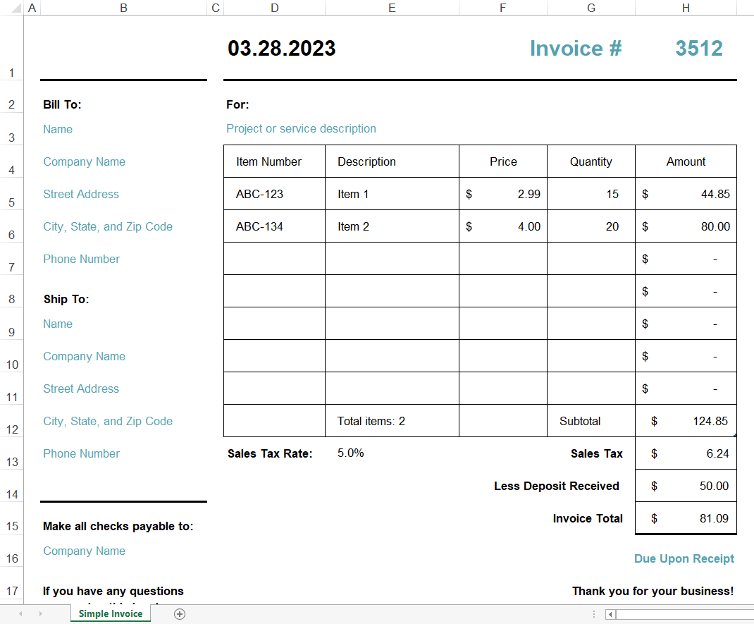 Invoice That Calculates Total