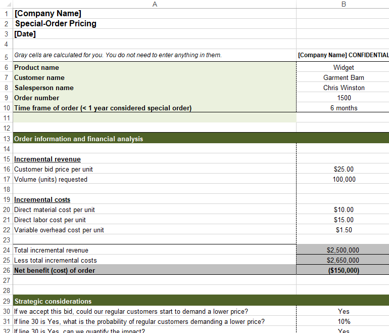 Special Order Pricing