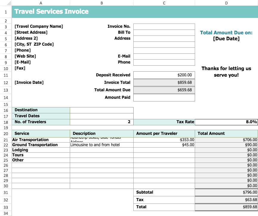Travel Service Invoice